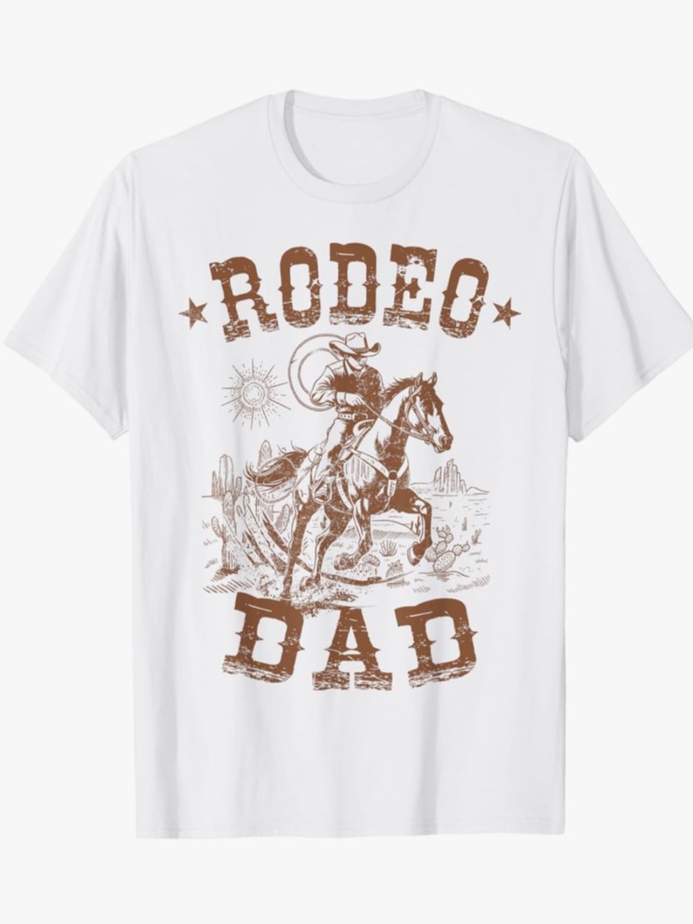 Amazon White Tee with Brown "Rodeo Dad" Western Graphic